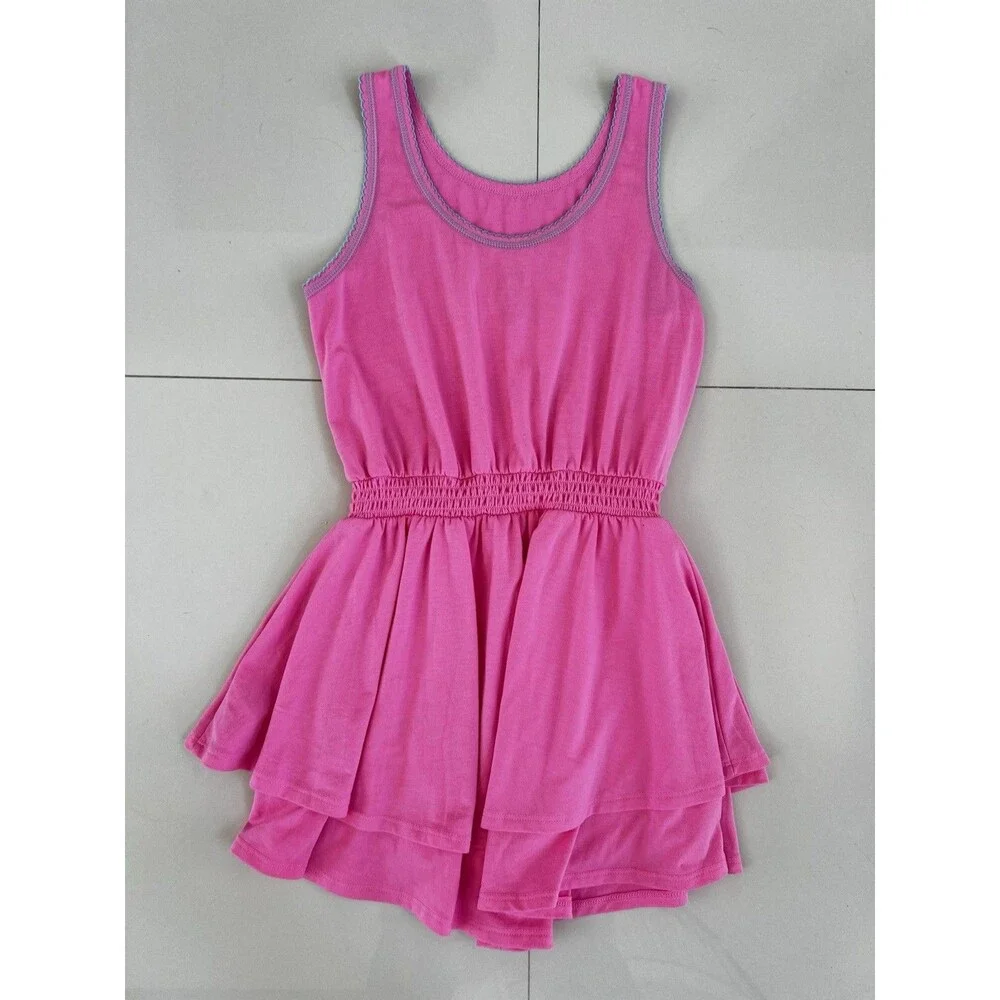 Malibu Barbie Sleeveless Graphic Print Romper Flowy Skirt Skort Tennis L 10-12